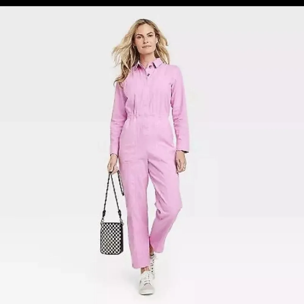 Universal Thread Women's Long Sleeve Button Down Coveralls Jumpsuits Pink - Picture 4 of 8